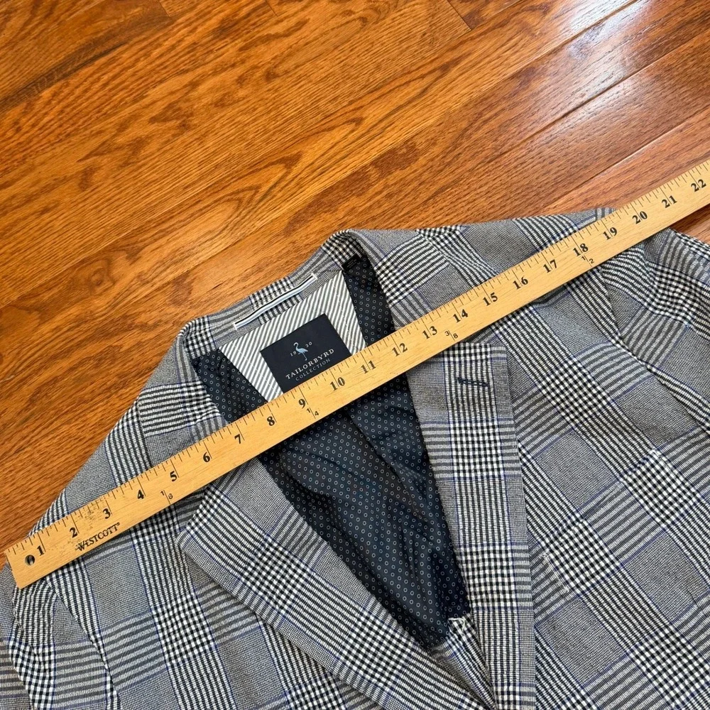 Tailorbyrd Blazer Mens 46R Gray Blue Glen Plaid Stretch Unstructured Textured